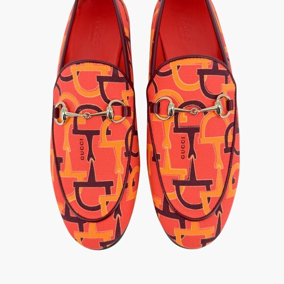 Gucci Jordaan Orange Canvas Horsebit Loafers Flat Shoes Size 38 US 8 Women's - Picture 5 of 15